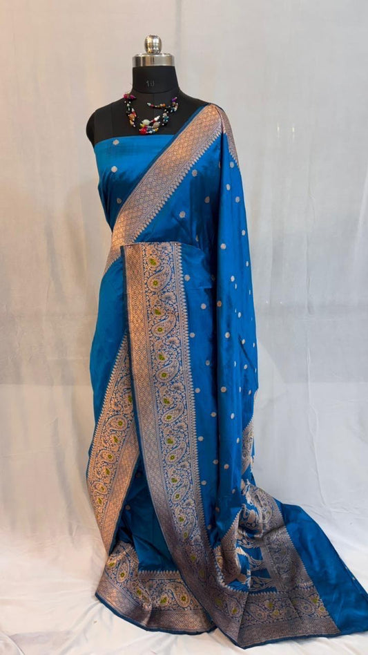 Pure meenakari katan silk saree in royal blue colour