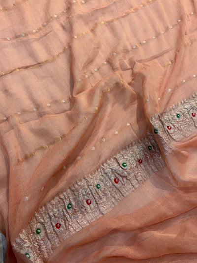 PURE KHADDI TISSUE SILK SAREE IN PEACH COLOUR
