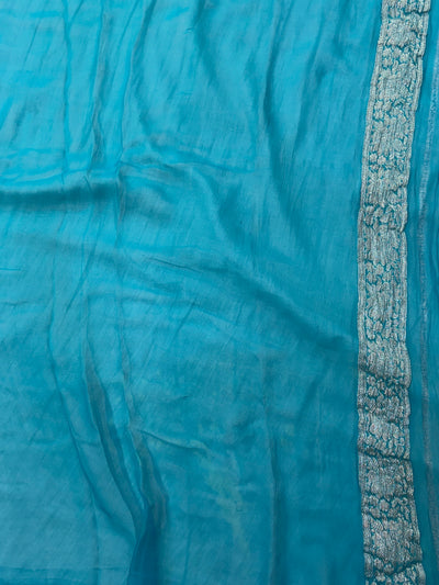 Pure khaddi chiffon saree in dark light sea green colour