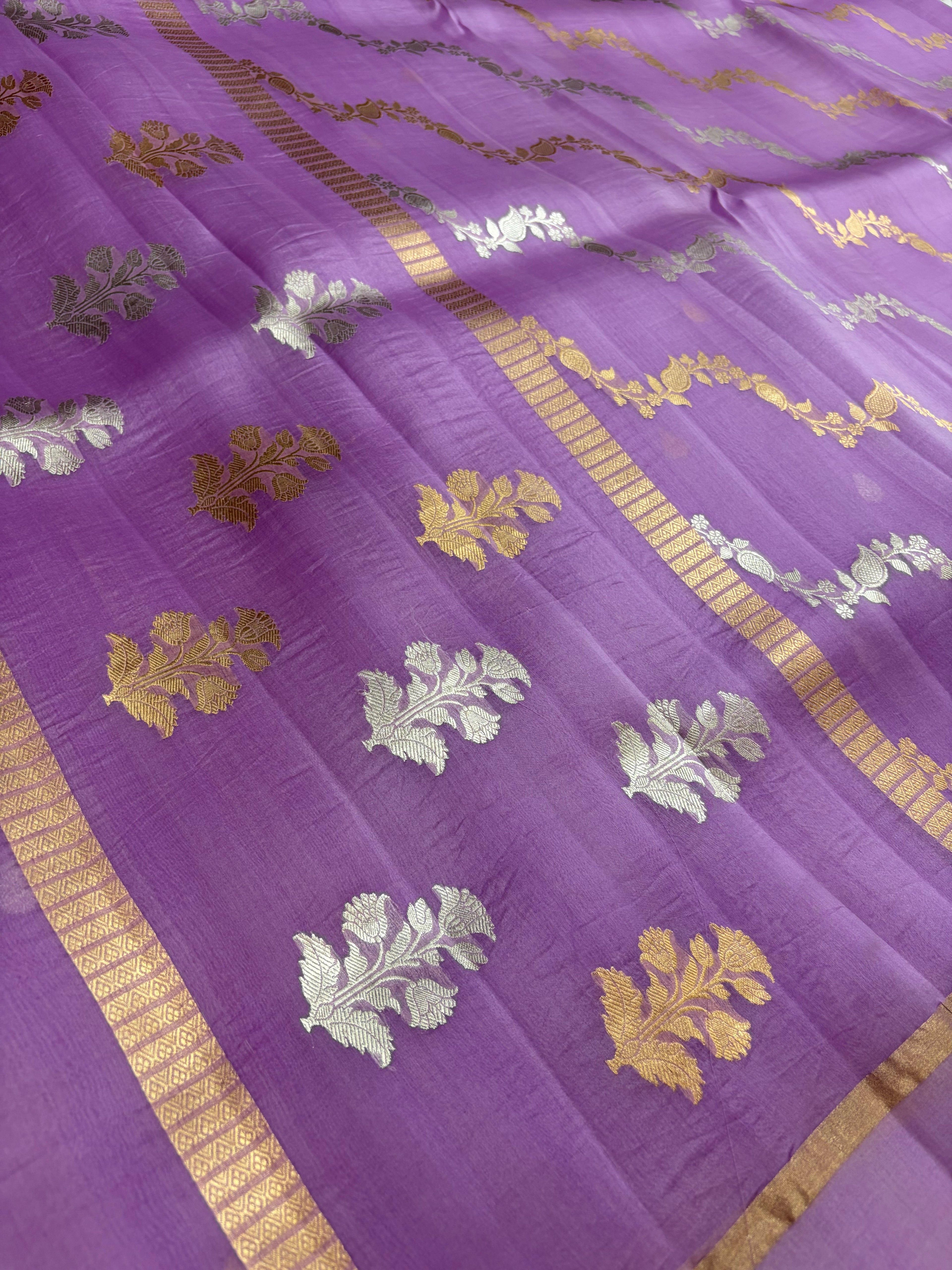 Pure handloom organza silk saree in levender colour