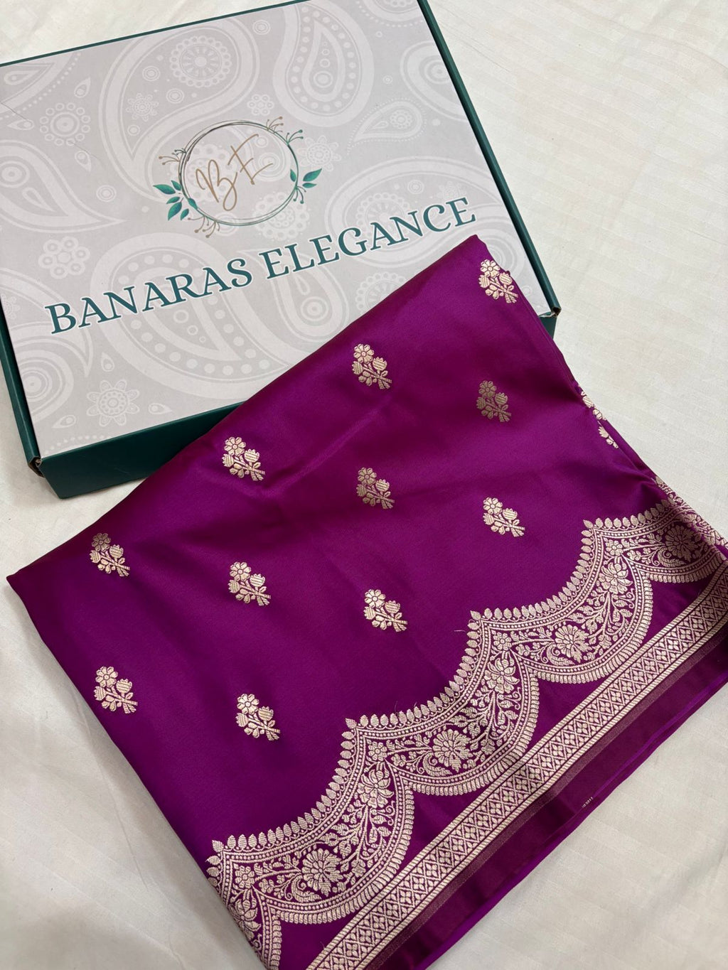 Purple Mashru Silk Saree With Zari Necklace Border Booti