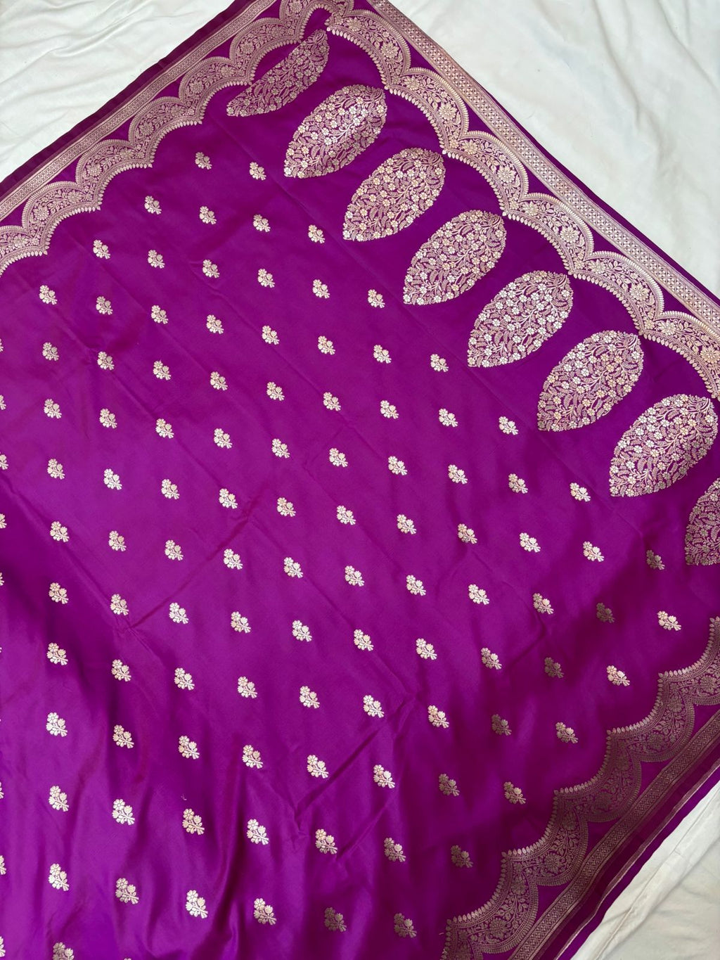 Purple Mashru Silk Saree With Zari Necklace Border Booti