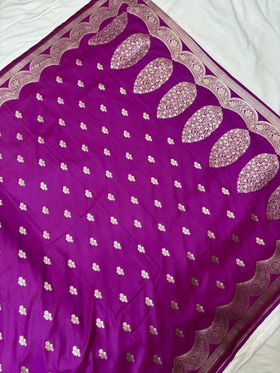 Purple Mashru Silk Saree With Zari Necklace Border Booti