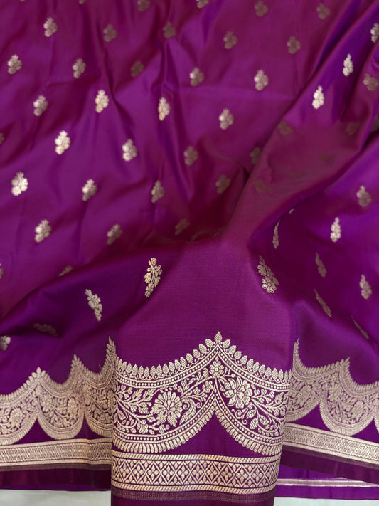 Purple Mashru Silk Saree With Zari Necklace Border Booti