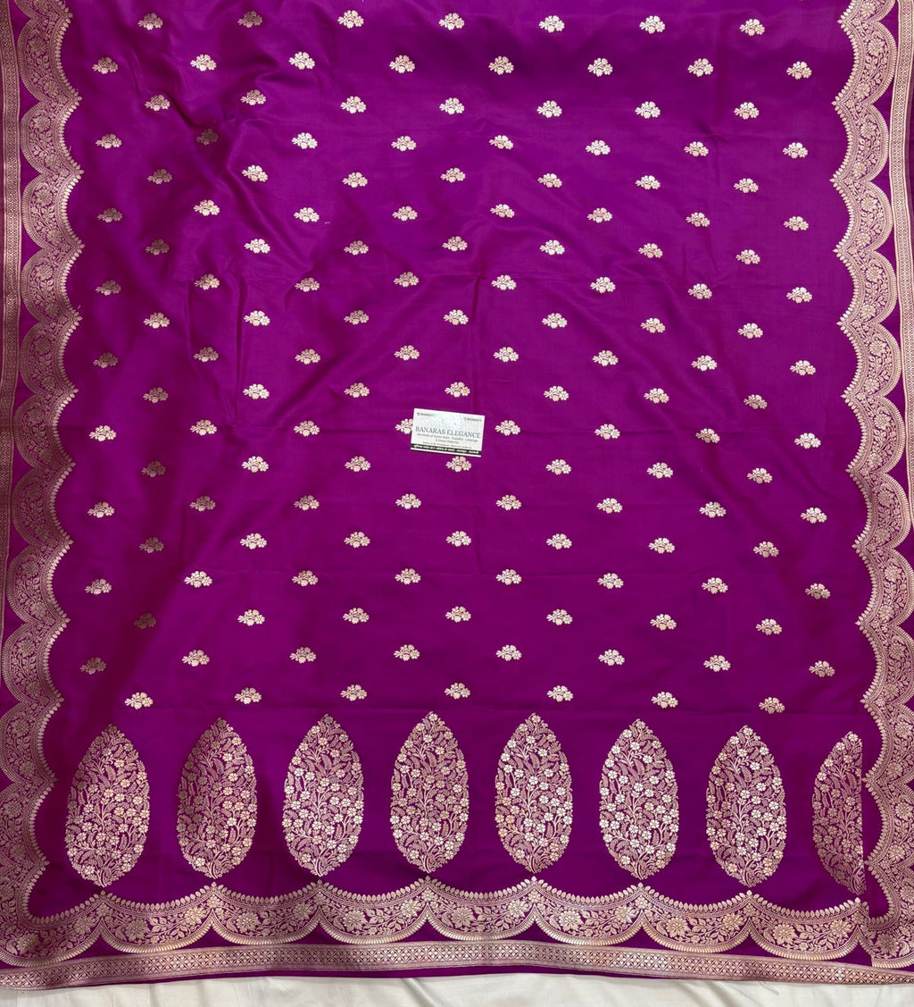 Purple Mashru Silk Saree With Zari Necklace Border Booti