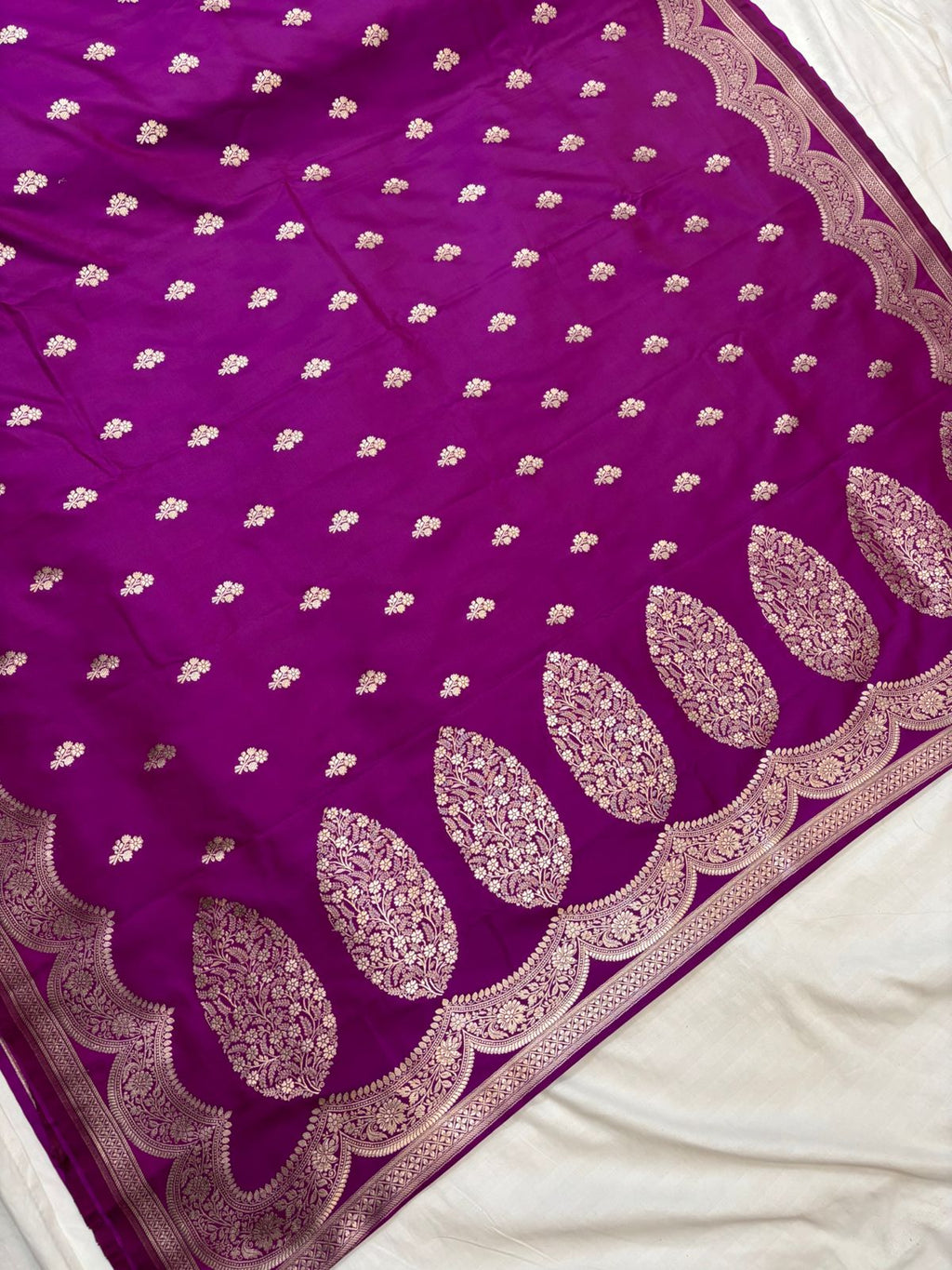 Purple Mashru Silk Saree With Zari Necklace Border Booti