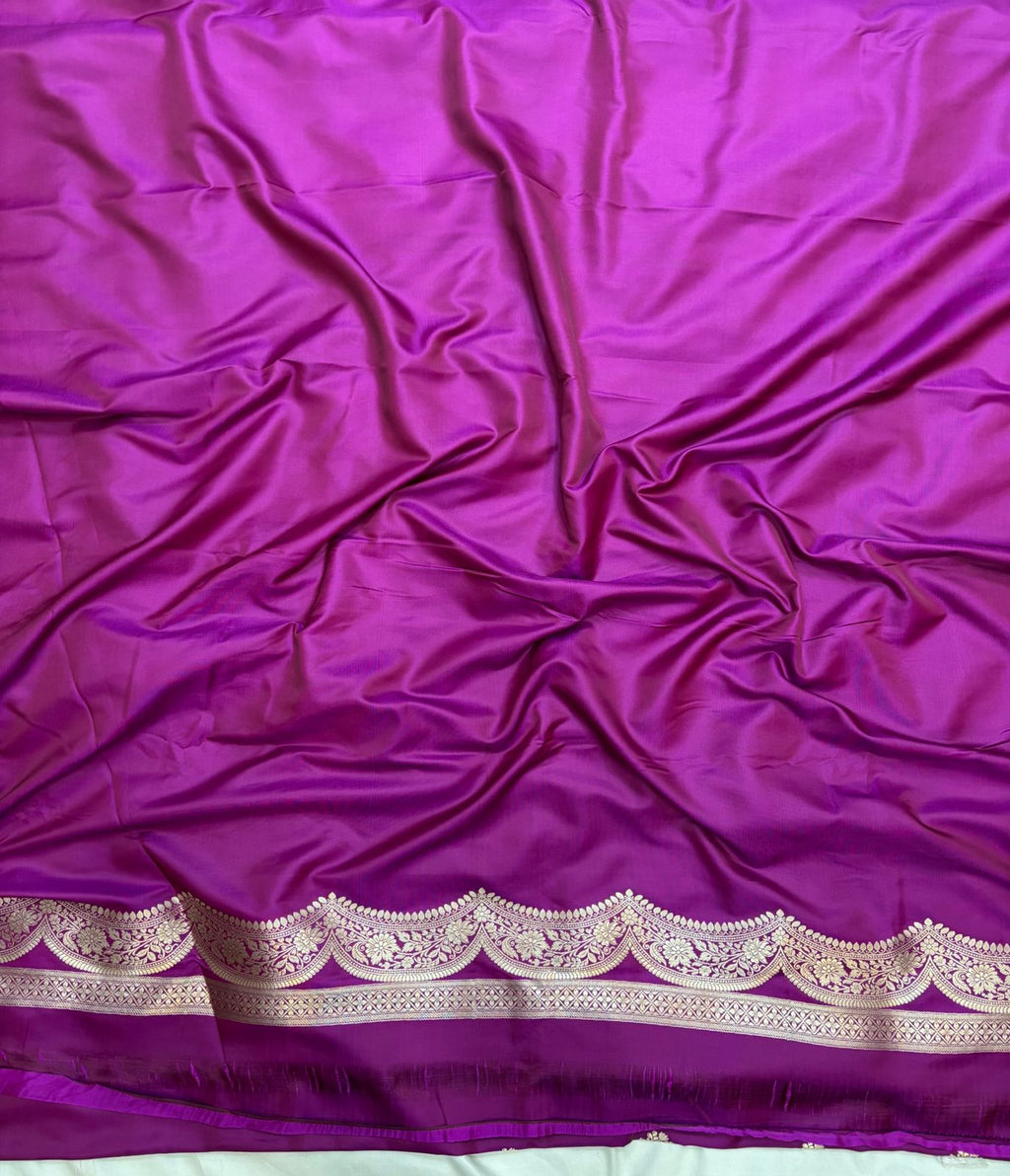 Purple Mashru Silk Saree With Zari Necklace Border Booti