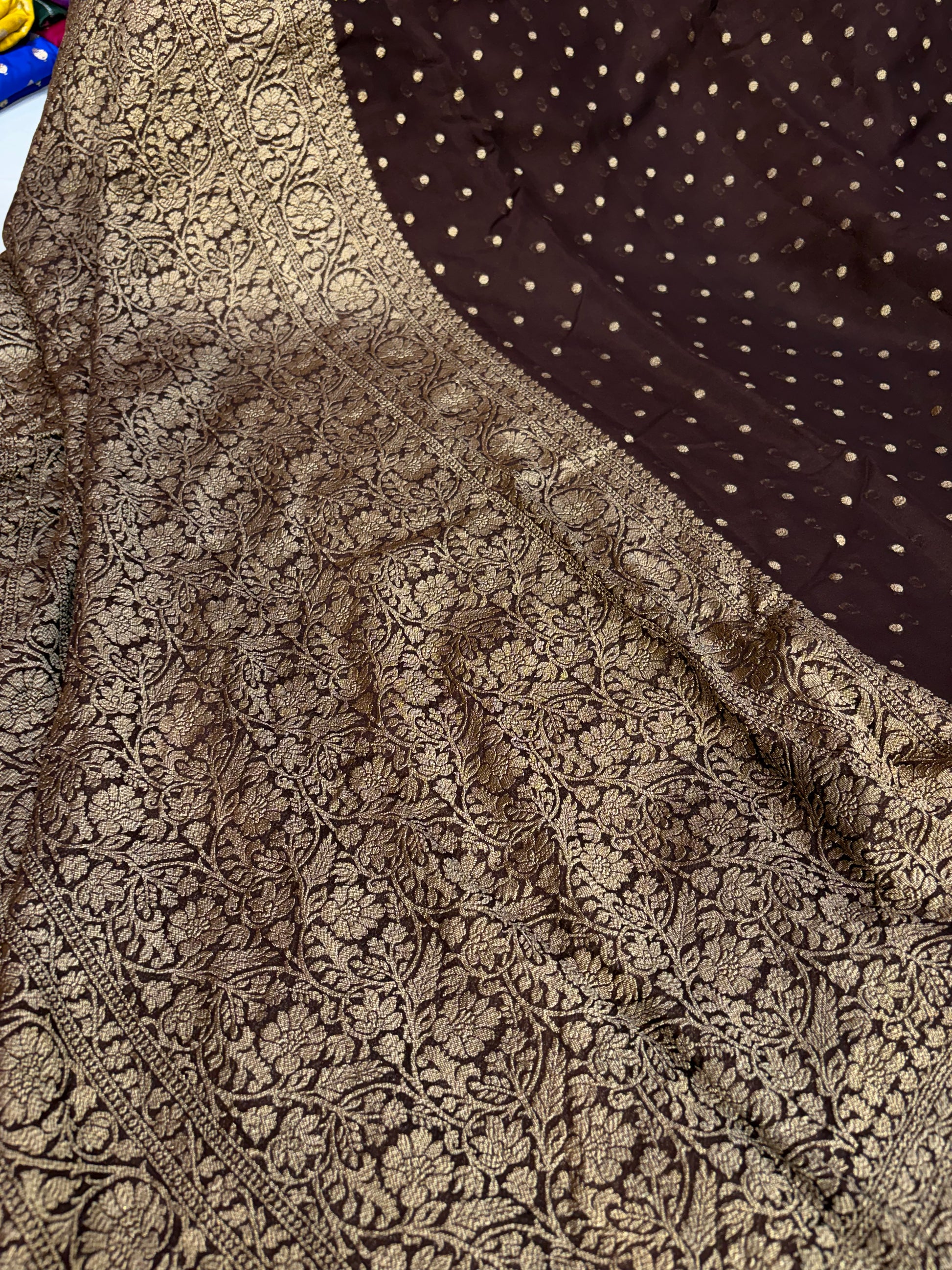 Pure georgette silk saree in Dark Brown colour