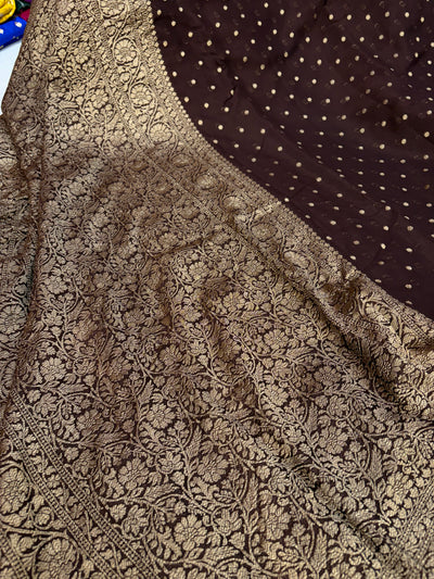 Pure georgette silk saree in Dark Brown colour
