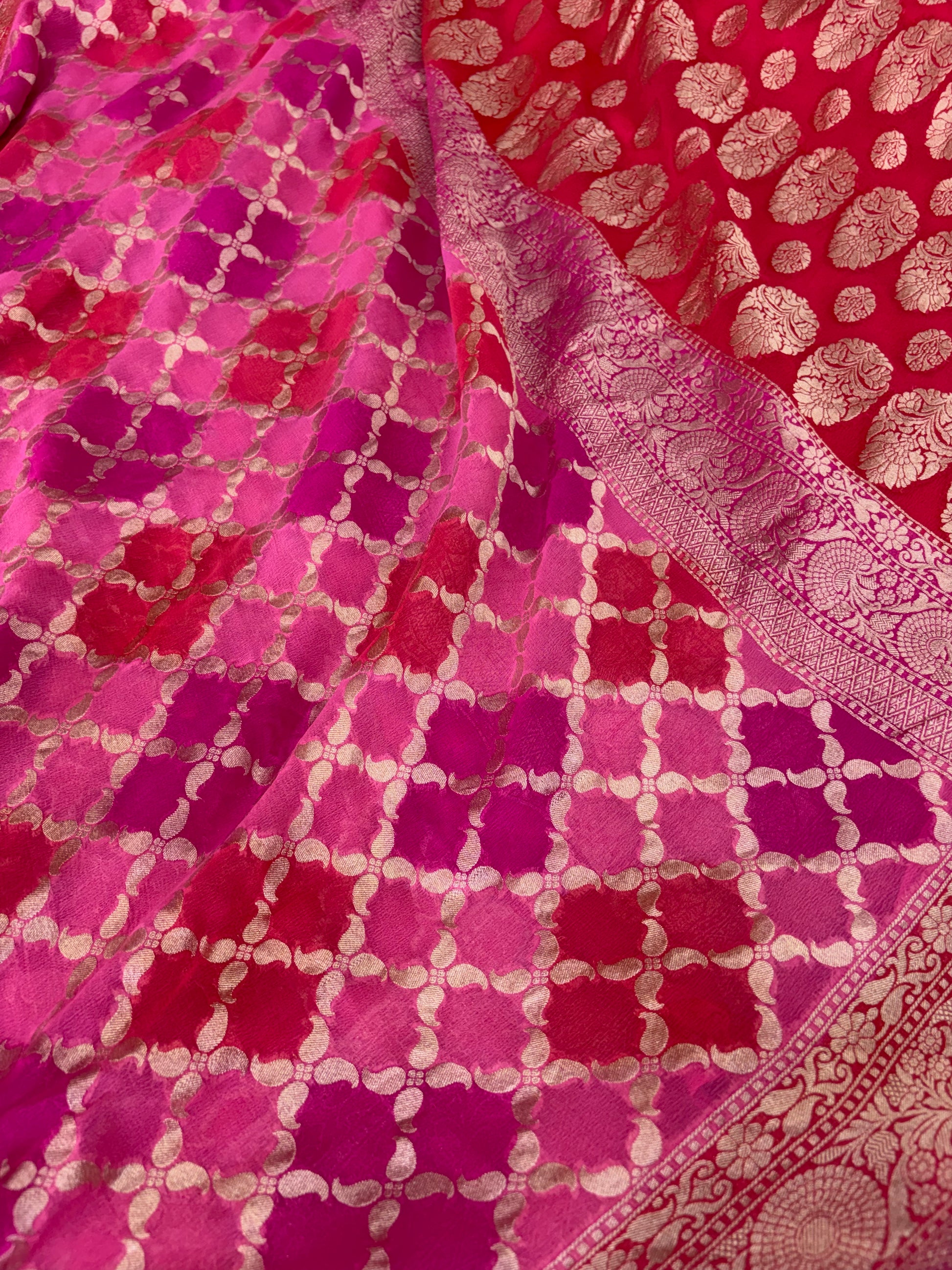 Pure Banarasi handloom georgette silk saree in rangkat colour
