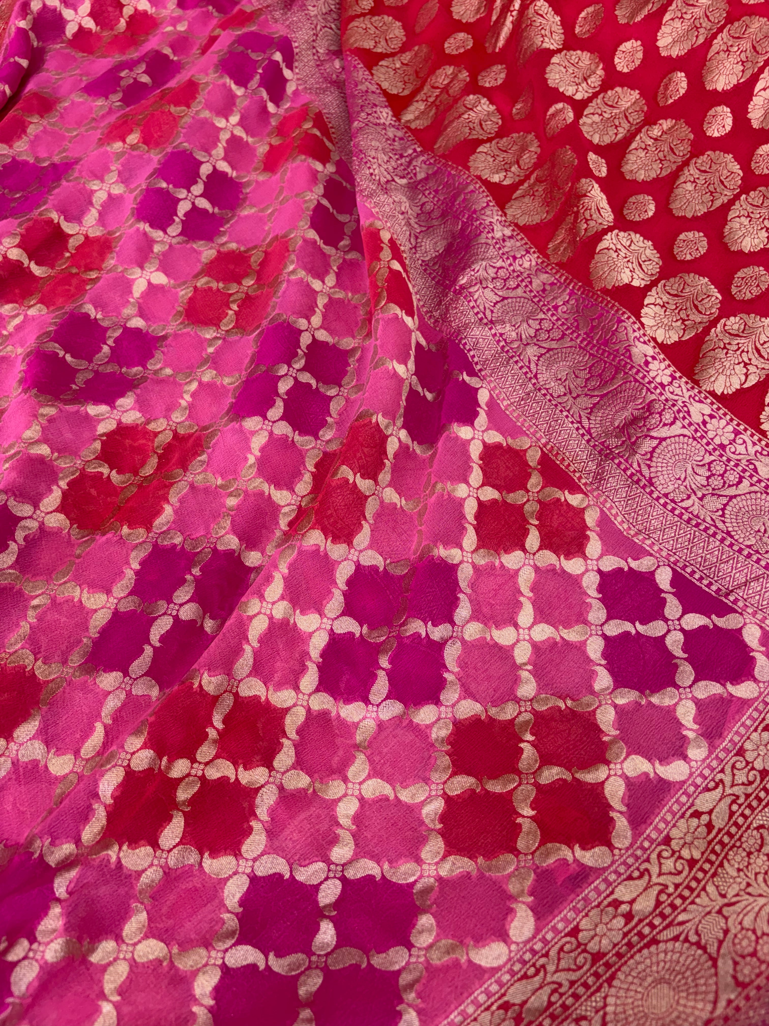 Pure Banarasi handloom georgette silk saree in rangkat colour