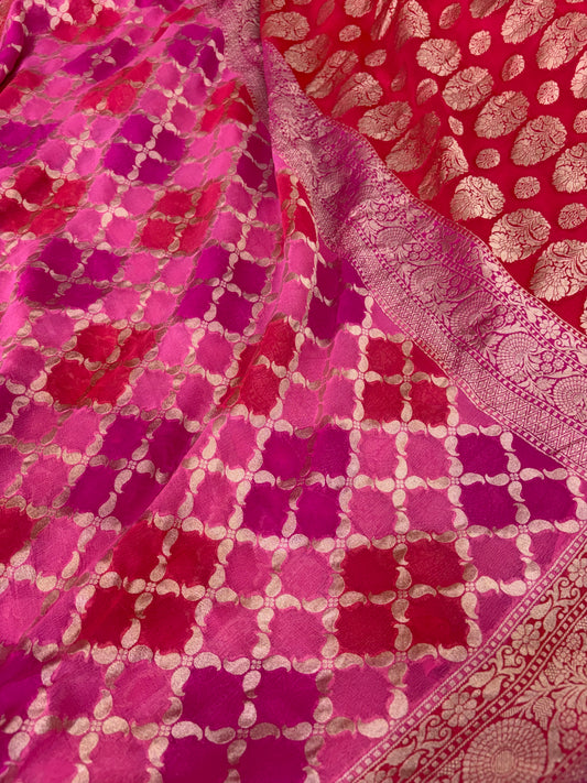 Pure Banarasi handloom georgette silk saree in rangkat colour