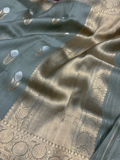 Pure handloom organza silk saree in Smoky grey colour