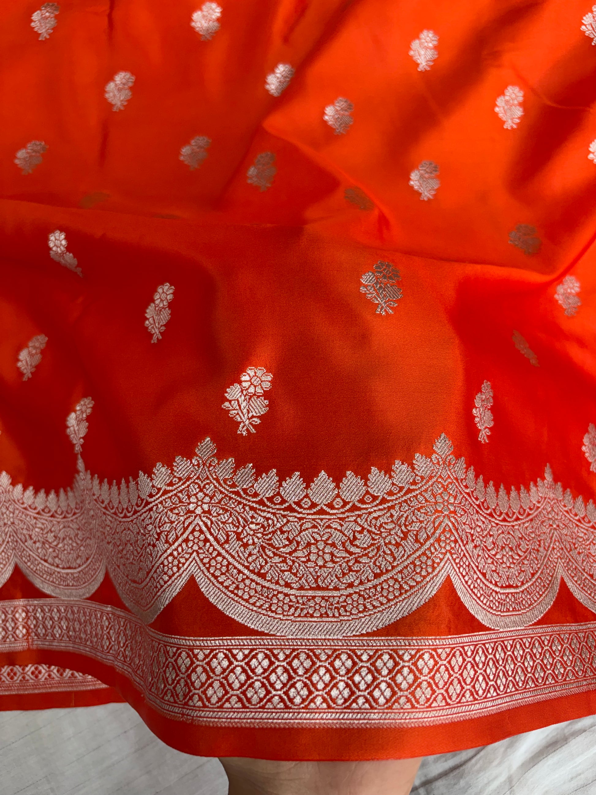 Banarasi Mashru silk saree in orange colour