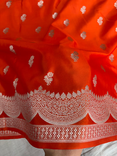 Banarasi Mashru silk saree in orange colour