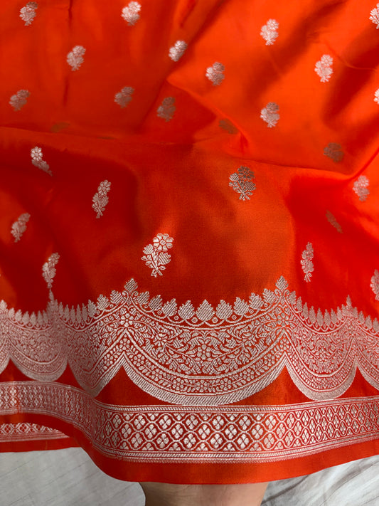 Banarasi Mashru silk saree in orange colour