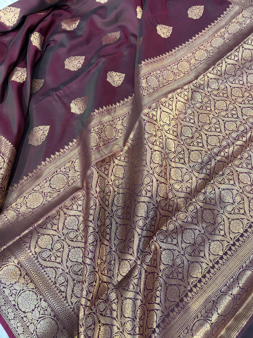 Banarasi mulberry katan silk saree in beautiful wine colour