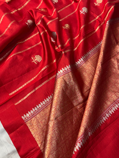 Pure handwoven raw mango saree in red colour