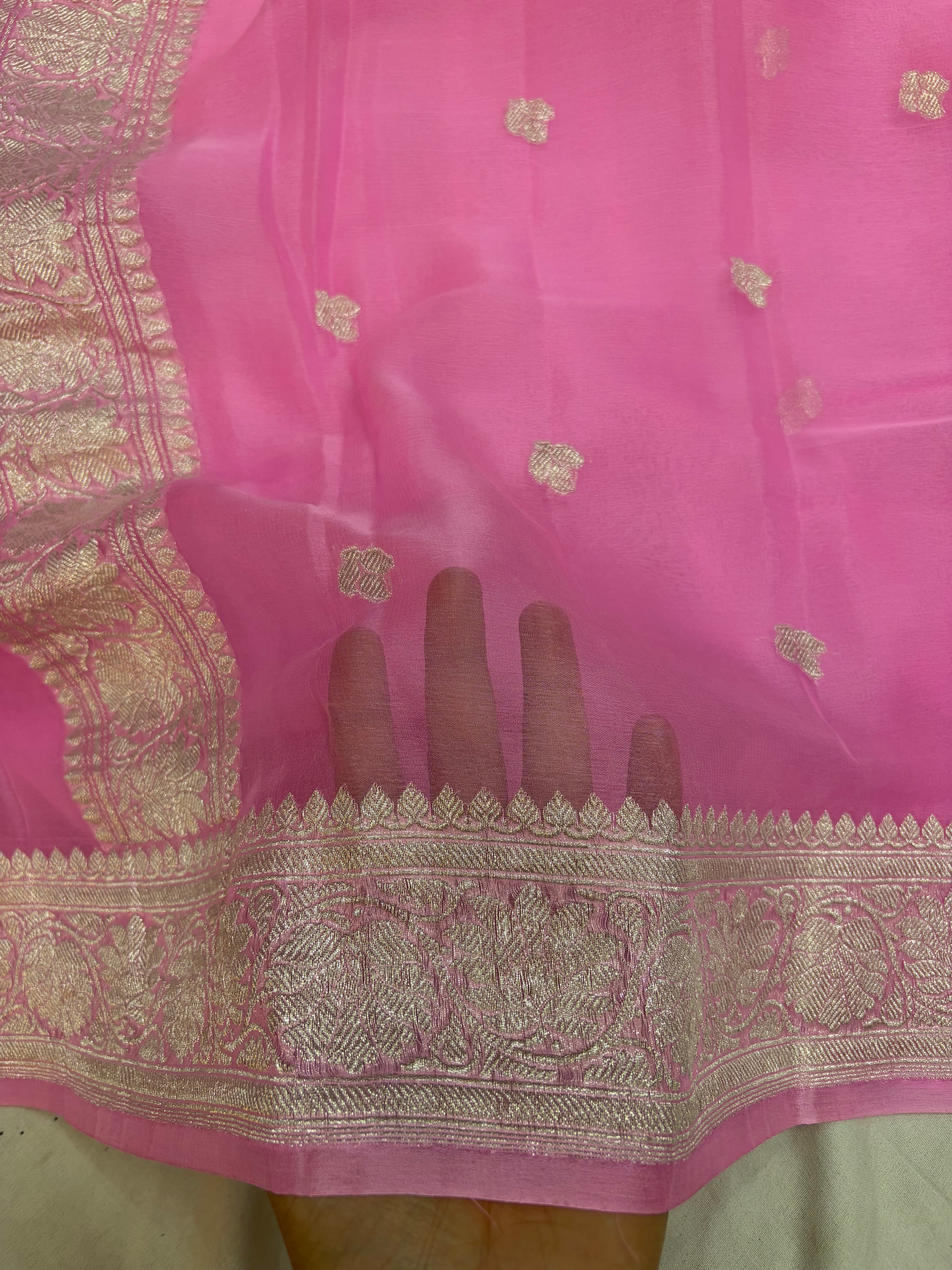 Pure khaddi chiffon saree in Pink colour