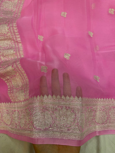 Pure khaddi chiffon saree in Pink colour