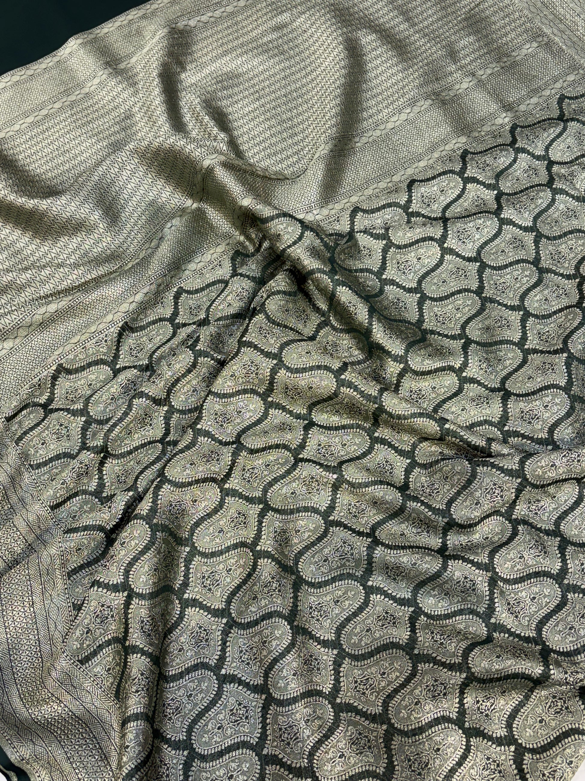 Premium Handcrafted Banarasi pure Georgette in bottle green colour