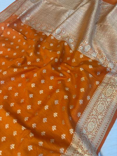 Pure moonga silk saree in orange colour