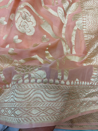 Pure georgette silk saree in pastel peach colour
