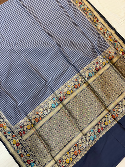 Pure handloom katan silk sareee in check pattern with side border Meena work