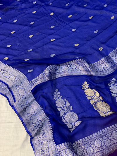 Pure handwoven khaddi chiffon saree royal blue colour