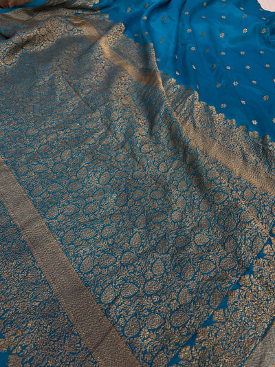 Pure khaddi crepe silk saree in German blue colour