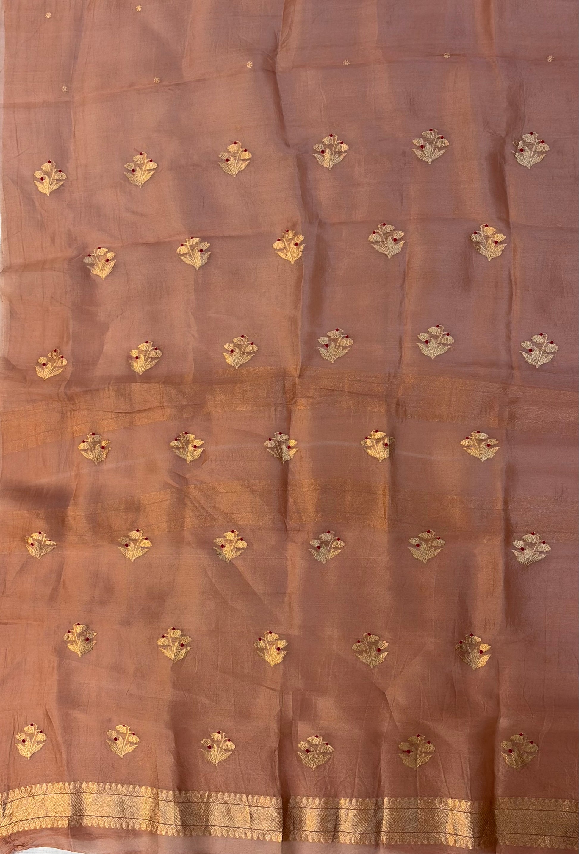 Pure Handloom Kora silk suit set in dusty rose colour with meenakari work