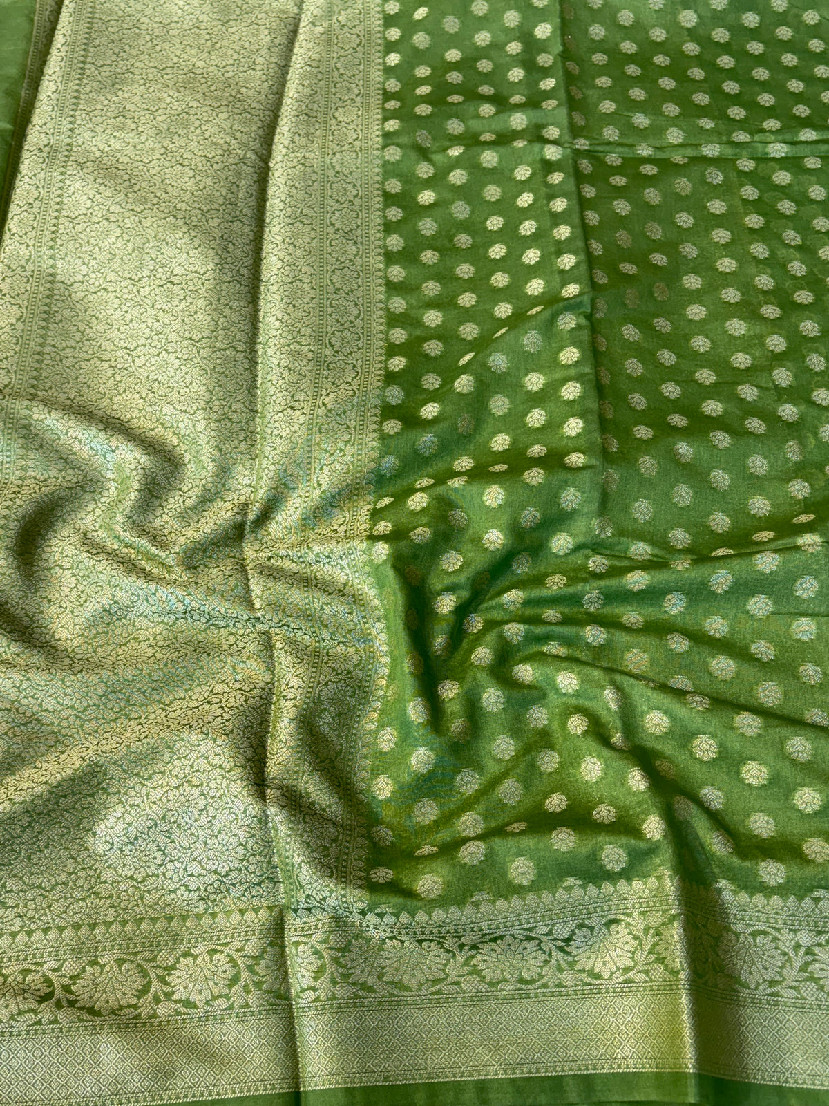 Banarasi georgette silk saree in dark pista green colour