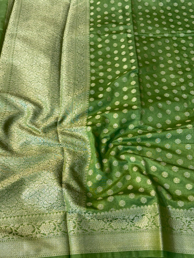 Banarasi georgette silk saree in dark pista green colour