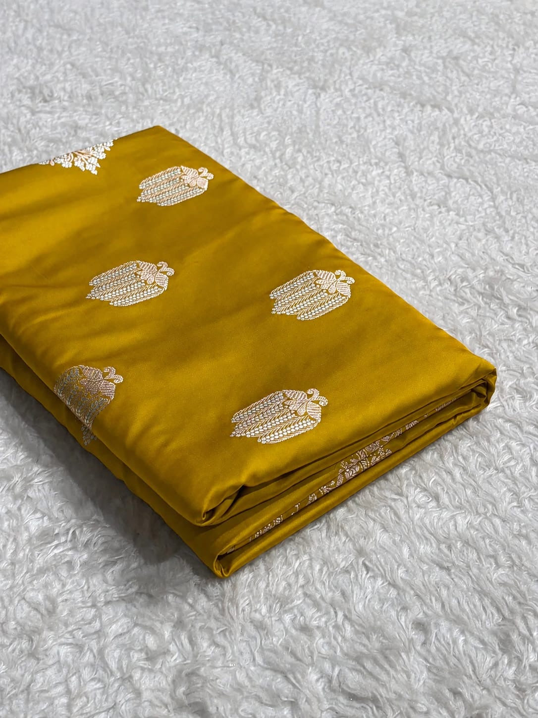 Beautiful Mashru silk saree in gold yellow colour
