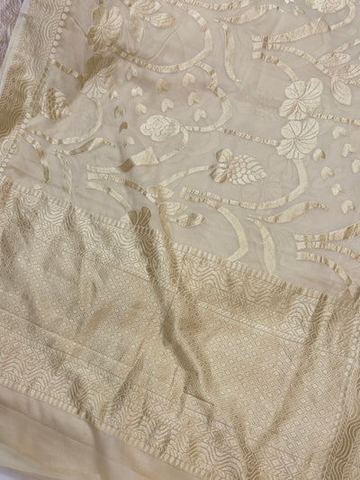 Pure georgette silk saree in pastel cream colour