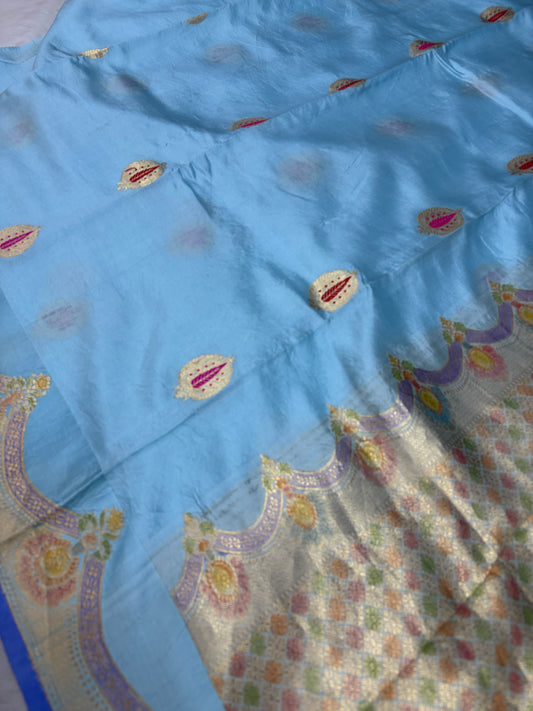 Pure raw mango saree in sky blue colour