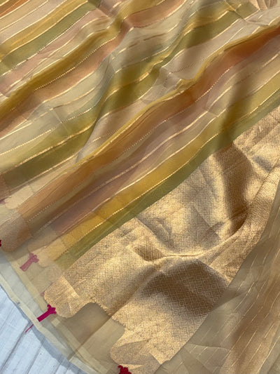 Pure handloom kora silk saree in beautiful shaded colour