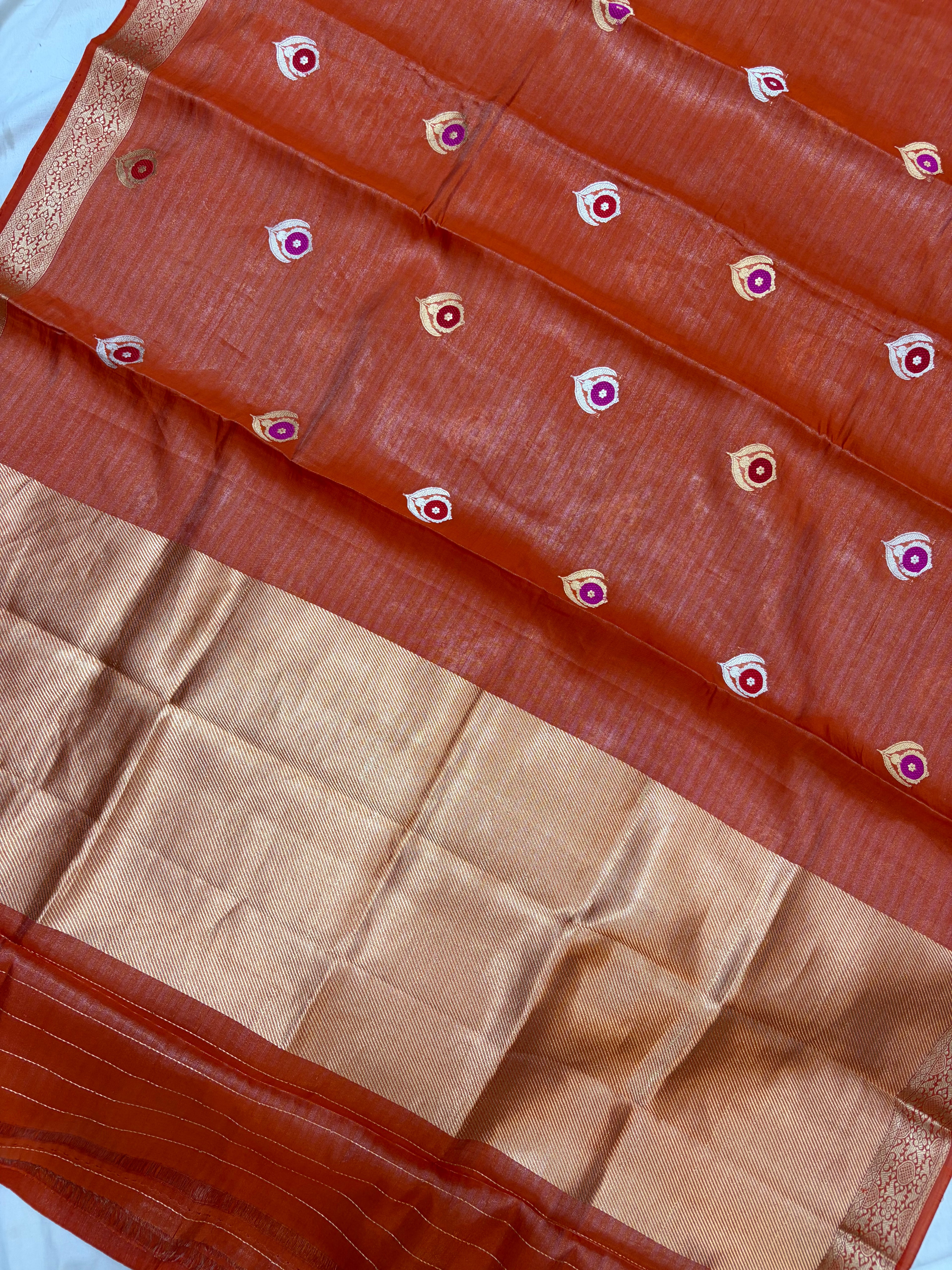 Pure handloom organza silk saree in peach orange colour