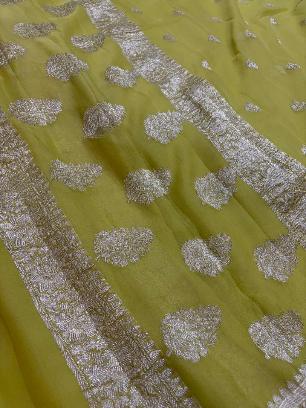 Pure khaddi chiffon saree in light mehndi colour