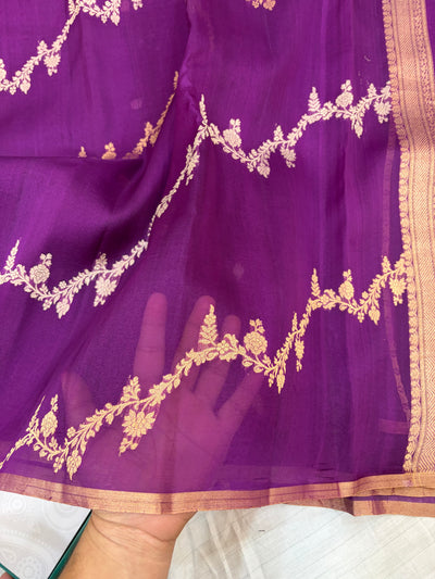 Pure handloom organza silk saree in purple colour