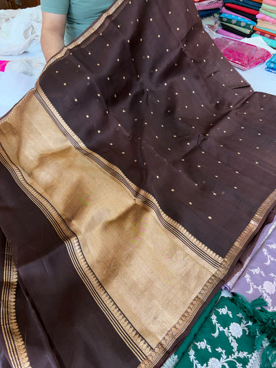 Pure handloom Kora silk saree in brown colour