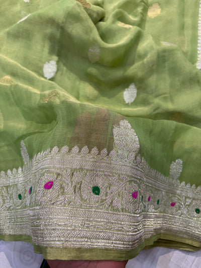 PURE KHADDI TISSUE SILK SAREE IN PISTA GREEN COLOUR