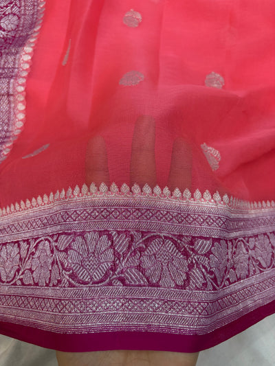 Beautiful Pure khaddi chiffon saree in beautiful contrast colour