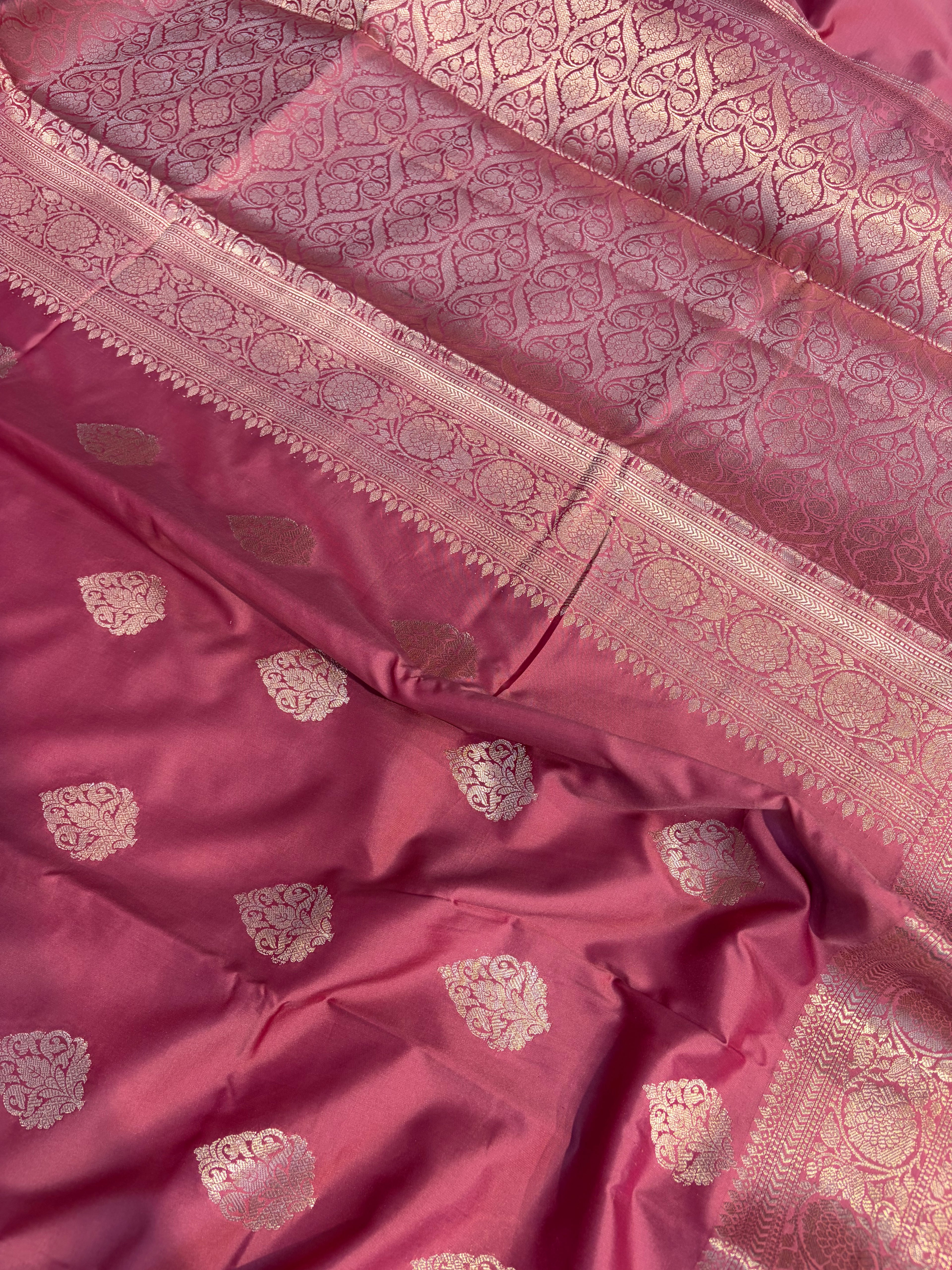 Banarasi mulberry katan silk saree in beautiful Tea rose colour