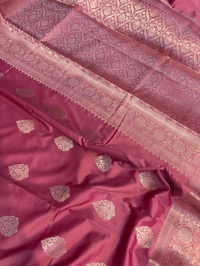 Banarasi mulberry katan silk saree in beautiful Tea rose colour