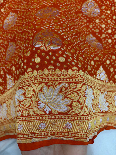Pure georgette bandhani saree in rust orange