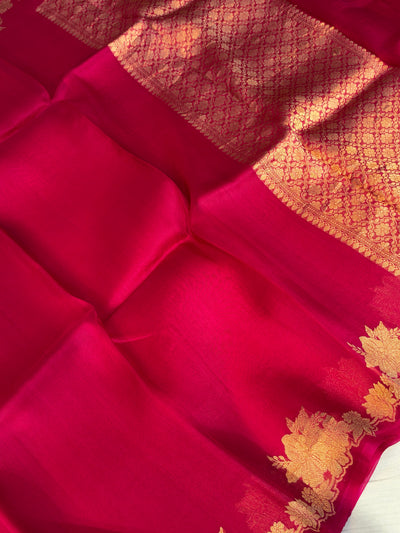 Pure handloom kora silk saree in Rani pink colour