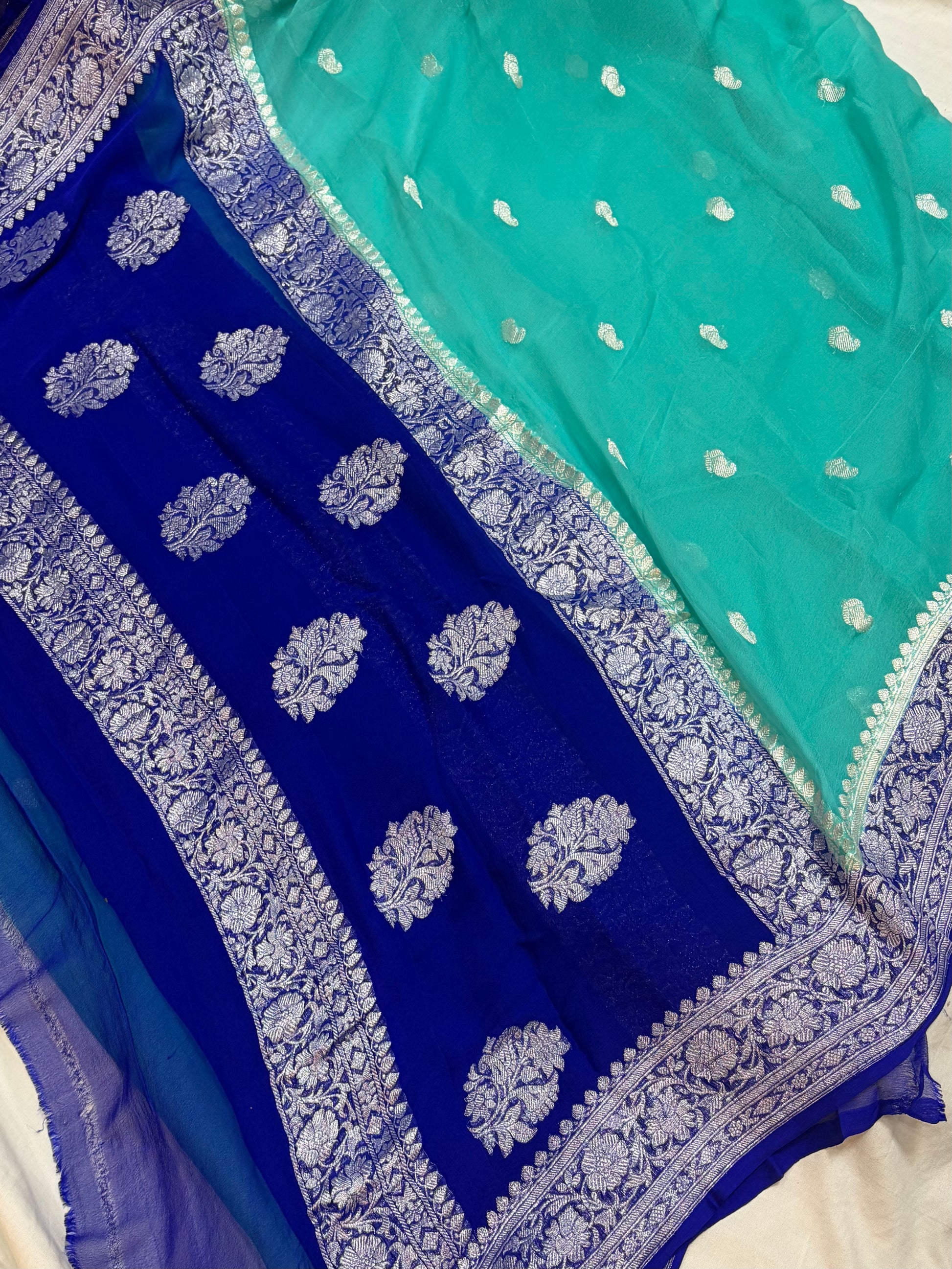 PURE KHADDI CHIFFON SILK SAREE IN DUAL COLOUR