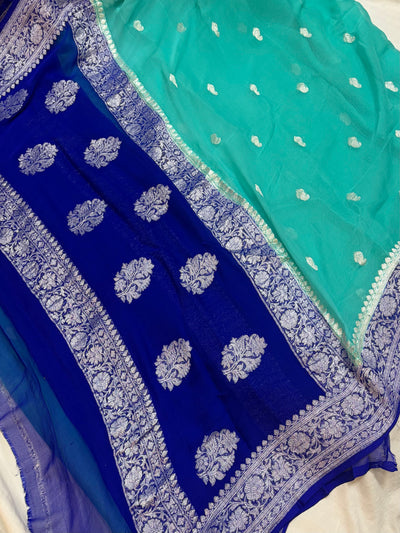 PURE KHADDI CHIFFON SILK SAREE IN DUAL COLOUR