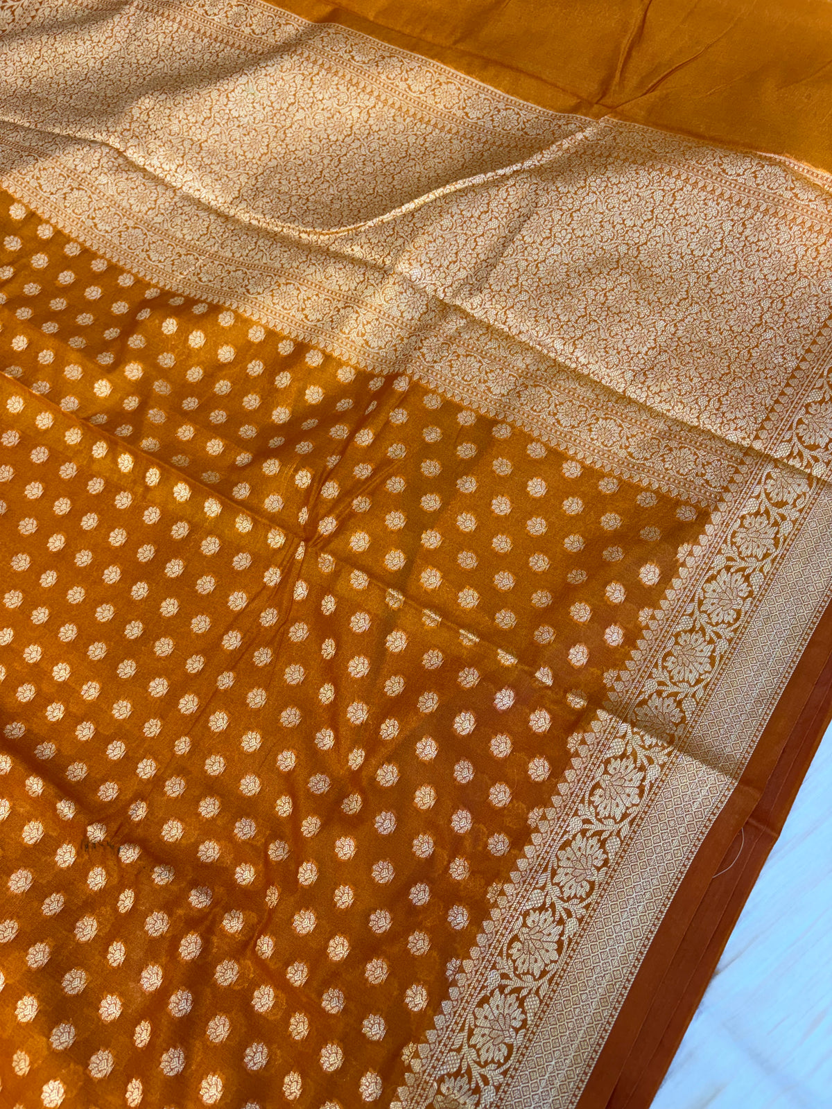 Banarasi georgette silk saree in rust orange colour